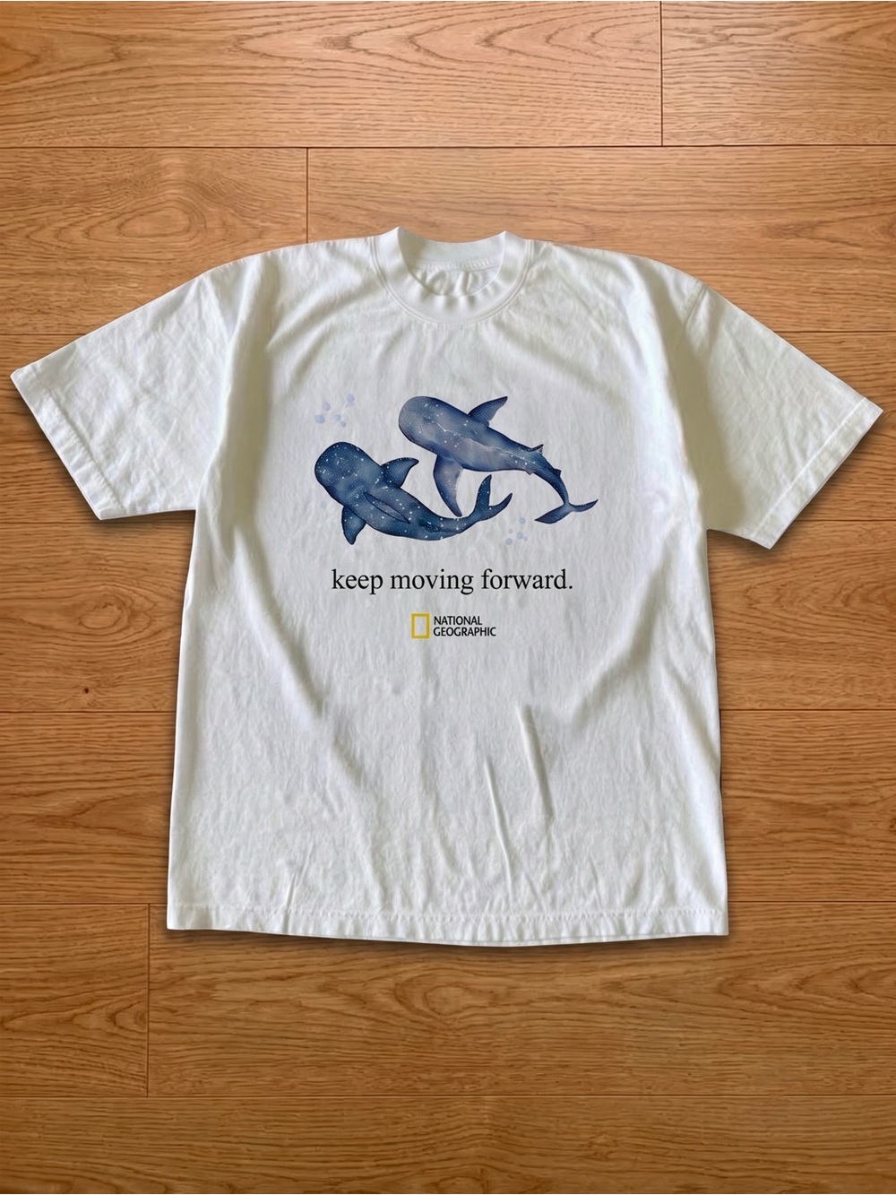 Gildan White Short-Sleeve Tee with Blue Whale Illustration Unisex
